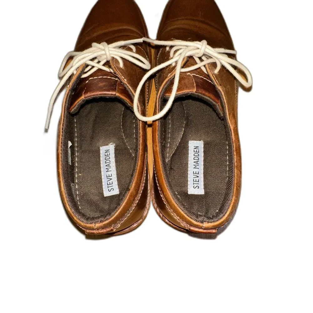 Steve Madden Men's Harpoon Leather Oxford, Size 9.5,‎ Wood